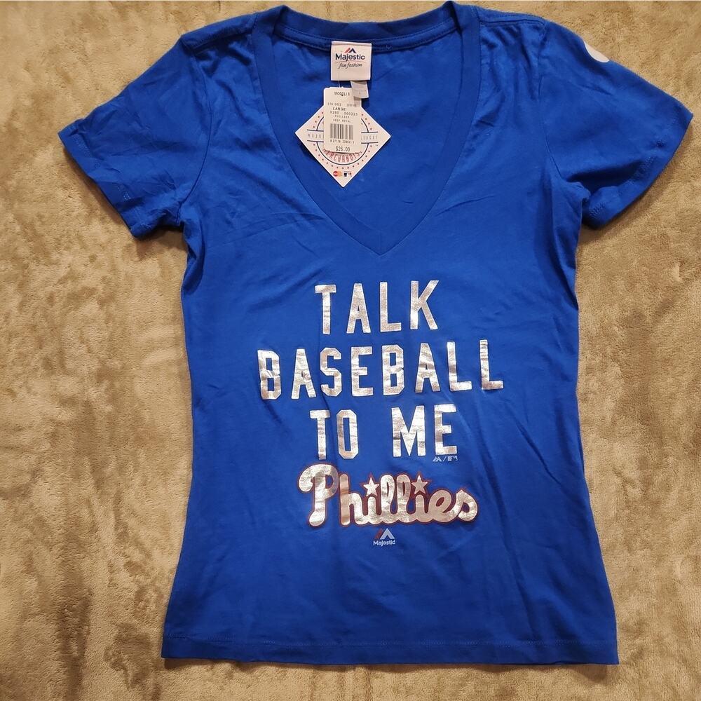 Philadelphia Phillies "Talk Baseball To Me" Women's Large T-Shirt Blue